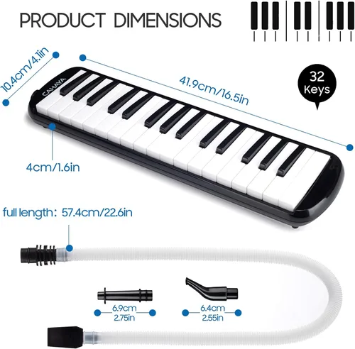 Vista 4 de CAHAYA Melódica 32 Teclas Boquilla de Tubos Dobles Piano de Aire Teclado Instrumento Musical con Bolsa de Transporte 32 Teclas, Negro, CY0050-1