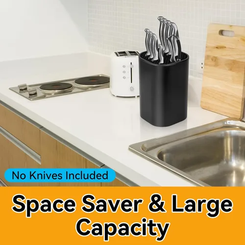 Vista 7 de Ninonly Bloque de Cuchillos Sin Cuchillos 2 en 1 Soporte Universal Cuadrado para Cuchillos de Cocina con Ranura para Tijeras que Ahorra Espacio
