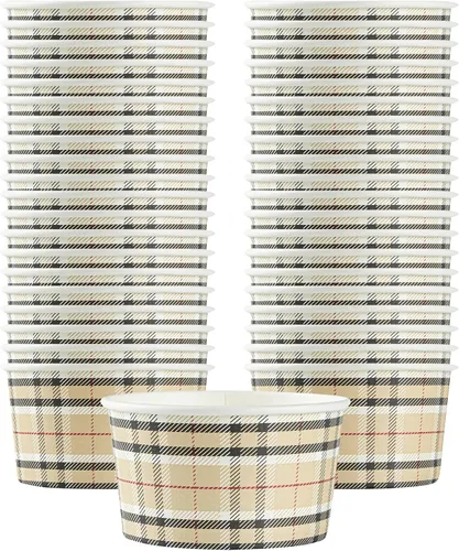 Vista 46 de Restaurantware Coppetta - Vasos de postre de 3 onzas, 50 tazas desechables para helado, tapas se venden por separado, cuencos de papel a cuadros