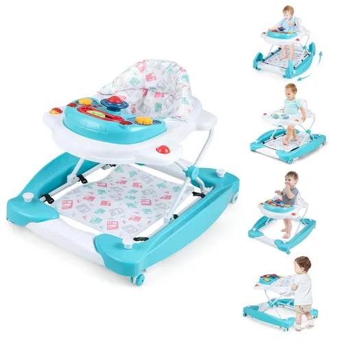 Vista 13 de BABY JOY Andador de bebé 6 en 1, andador de bebé plegable con ruedas, altura ajustable, música, luces, modo saltador y balancín, andadores de bebé