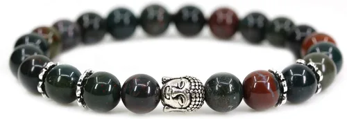 Vista 16 de Piedra preciosa natural con plata de ley 925 con cabeza de Buda de 0.315 in, cuentas redondas, pulsera elástica de 7 pulgadas Amatista