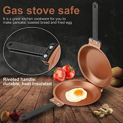 Vista 3 de Sartén de doble cara, sartén de doble cara, sartén de doble cara, sartén de 2 caras Fif Omlettes, sartén para huevos con tapa, sartén antiadherente