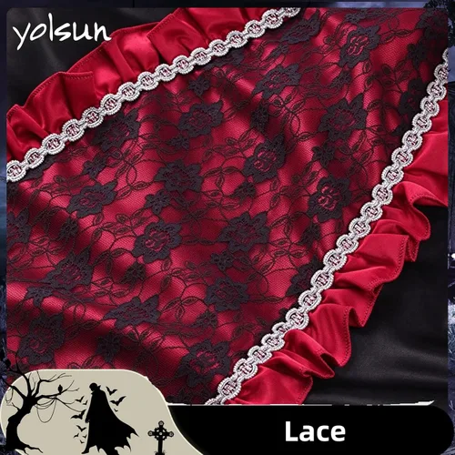 Vista 5 de yolsun Disfraz de vampiro para niñas, disfraz de reina medieval noble de Halloween Negro/Rojo