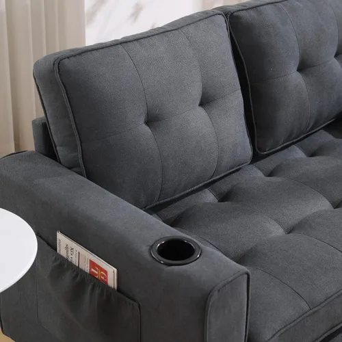 Vista 6 de Sofá cama plegable con soporte para tazas, sofá cama plegable con bolsillo lateral, sofá cama futón convertible para invitados