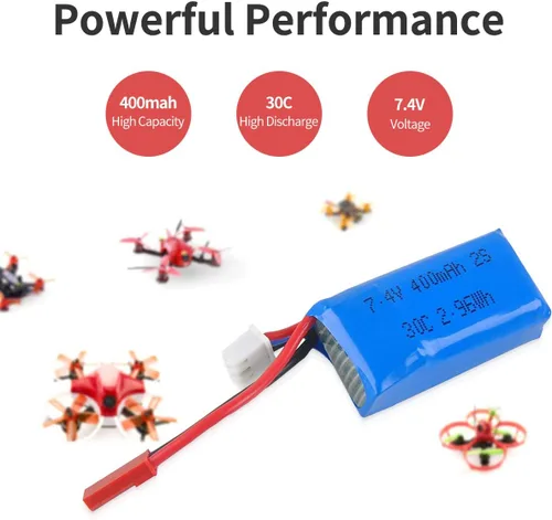 Vista 2 de Crazepony Batería LiPo de 400mAh 2S 7.4V 30C con enchufe JST para Micro FPV Racing Drone Quadcopter
