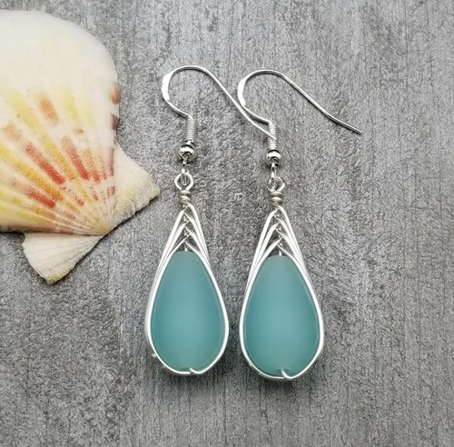 Vista 19 de Yinahawaii Handmade Sea Glass Earrings, Hawaiian Jewelry, Wire Braided Earrings Teardrop Earrings, Beach Jewelry Sea Glass Jewelry For Women Cobalt