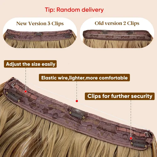 Vista 4 de SARLA Extensión de Cabello con Alambre Invisible con 3 Clips Pieza de Cabello Sintética Corta de Ondas de Playa Diadema Transparente Ajustable