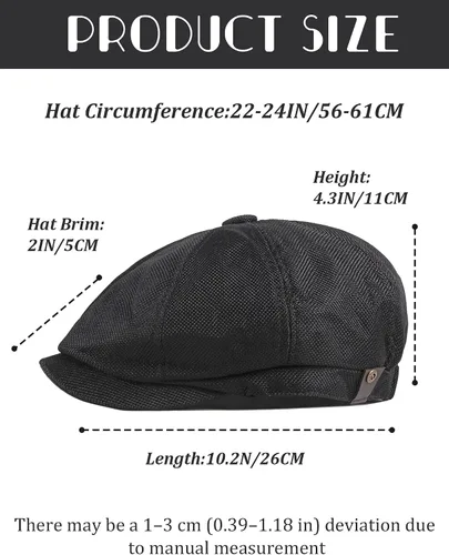Vista 6 de SEAUR Newsboy - Gorra de 8 paneles para hombre, estilo vintage, estilo Gatsby, gorra plana y ajustable