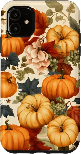 Vista 8 de Funda de estilo vintage para iPhone 16 con hojas de otoño y calabazas