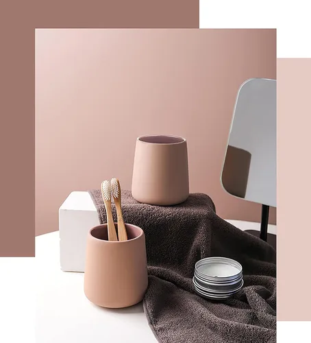 Vista 4 de Soporte para cepillo de dientes mate para baño, soporte para cepillo de dientes, taza de cepillo de dientes de cerámica moderna como soporte