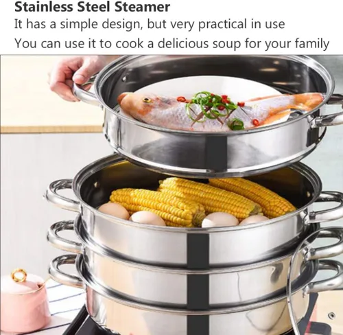 Vista 7 de Olla de acero inoxidable para albóndigas vegetales, olla de vapor multifuncional de 4 niveles para cocinar, diámetro de 11.0 in, juego de brillo