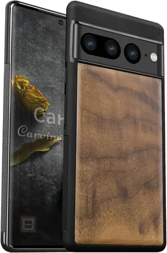 Vista 8 de Carveit Funda de madera para Pixel 7 Pro [madera natural y TPU suave negro] a prueba de golpes, funda de madera única y elegante compatible