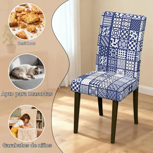 Vista 6 de Fundas para sillas de comedor CoSofSLIP, juego de 2, fundas estampadas elásticas antideslizantes, fundas extraíbles y lavables para sillas