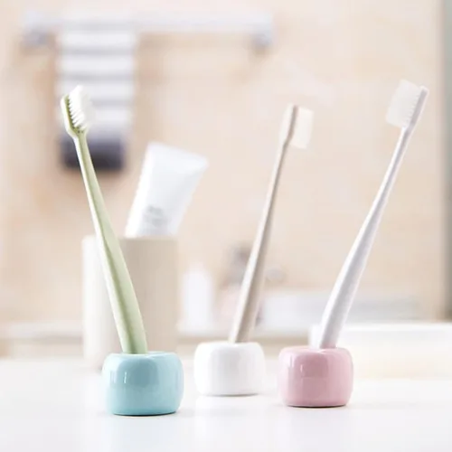 Vista 3 de 4 unids Mini Cerámica Cepillo de Dientes Portátiles Accesorios de Baño Organizador Pareja Blanco/Azul/Gris/Rosa Baño Cepillo de Dientes Soporte