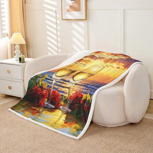 Vista 3 de Manta de franela champán para todas las estaciones, romántica manta de cama de vino tinto para decoración del hogar kawaii, manta de feliz día