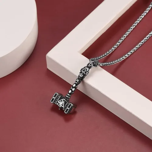 Vista 9 de FaithHeart Viking Thor's Hammer Talismán Collar para hombre, colgante de amuleto nórdico vintage de Mjolnir con cadena de trigo resistente, joyería