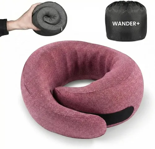 Vista 7 de Almohada de viaje WANDER PLUS®, 100% espuma viscoelástica pura, almohada cervical de viaje, soporte para el cuello en avión, diseño ergonómico