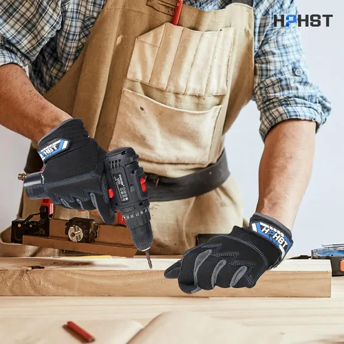 Vista 7 de Guantes de trabajo Mecánico de cuero Guante de construcción de trabajo para pantalla táctil
