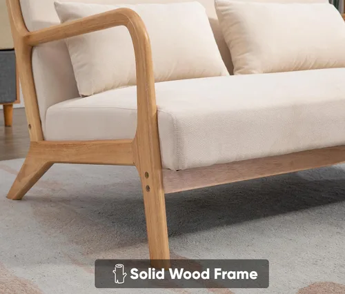 Vista 8 de JOYBASE Sofá biplaza pequeño de 45.7 pulgadas de ancho, sofá biplaza moderno de mediados de siglo con reposabrazos para sala de estar, espacio Beige
