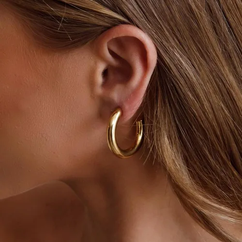 Vista 4 de Juego de 6 pares de aretes de aro de oro grueso para mujer, chapados en oro de 14 quilates, hipoalergénicos, gruesos, abiertos, joyería para regalos