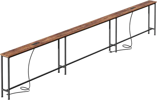 Vista 10 de SUPERJARE - Mesa de sofá de 79 pulgadas con 2 tomas de corriente y puertos USB-C, mesa consola estrecha de 5.9 pulgadas con almacenamiento, mesa