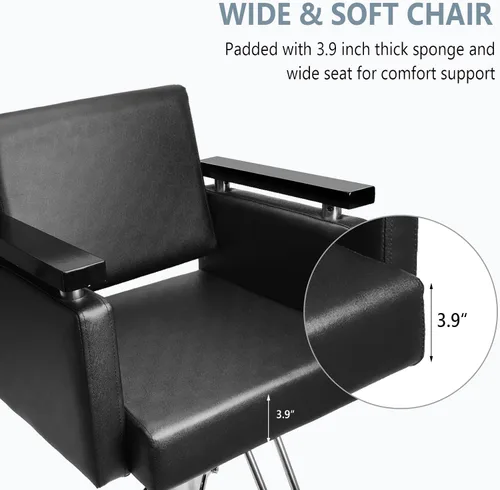 Vista 10 de OmySalon Silla hidráulica para peluquería, silla de peluquería moderna con base cuadrada y reposapiés, giro de 360 grados, equipo de spa de belleza