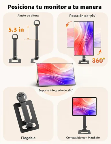 Vista 7 de 15.6" 1080P Wireless Travel Portable Monitor with Foldable Magnetic Stand