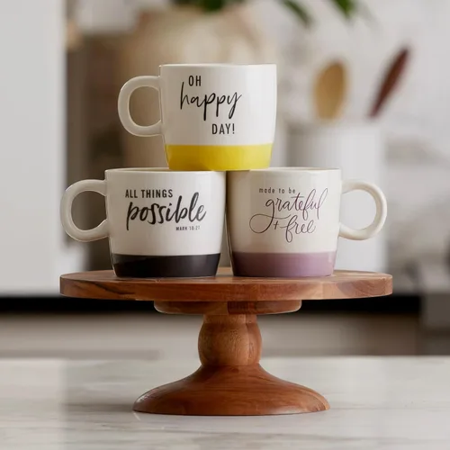 Vista 5 de DaySpring - Oh Happy Day - Taza de cerámica inspiradora, 16 onzas, color blanco (J6087)