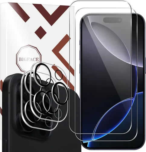 Vista 9 de BIGFACE Protector de pantalla para iPhone 11 + protectores de lente de cámara, [2 + 2 unidades] Vidrio templado transparente HD de alta calidad