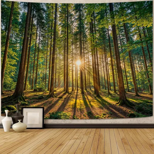 Vista 42 de Zussun Tapiz de Bosque Natural de Montaña Tapiz Verde de Pino Luz Solar Selva para Dormitorio Estético Planta Paisaje de Montaña Tapices Pequeños