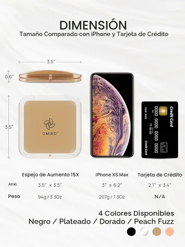 Vista 2 de OMIRO Espejo compacto con aumento de 15X, espejo pequeño de 3.5 pulgadas