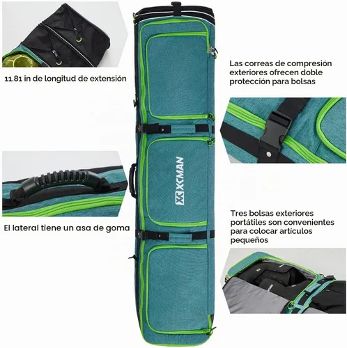 Vista 4 de Bolsa de snowboard con ruedas XCMAN de longitud ajustable Verde