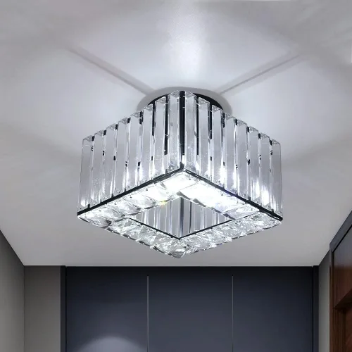 Vista 9 de Moderna lámpara de techo de cristal, iluminación semiempotrada con acabado dorado LED con base E26/27 para dormitorio, entrada, vestíbulo, pasillo