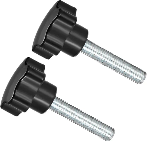 Vista 10 de Perillas de sujeción de estrella, rosca macho M6 x 0.591 in, cabeza de 1.220 in, mango de tornillo de pulgar de plástico, perno roscado negro