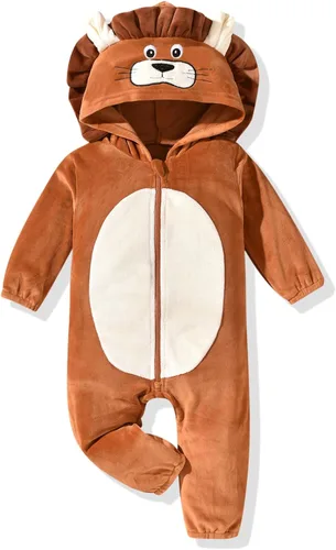 Vista 7 de fioukiay Mameluco de animal para bebé niño y niña, ropa de una pieza con capucha para otoño e invierno