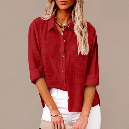 Vista 58 de SMIDOW Camisa de algodón y lino con botones para mujer
