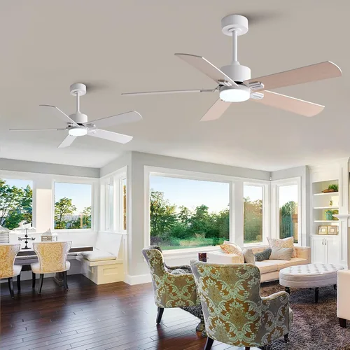 Vista 7 de Ventiladores de techo de 42 pulgadas con luces y control remoto, moderno ventilador de techo blanco con luz para dormitorio interior, 5 cuchillas