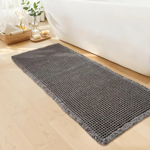 Vista 26 de Alfombra de baño negra – Alfombra de baño antideslizante y lavable, súper absorbente y de secado rápido, pequeña alfombra de baño bohemia para Negro
