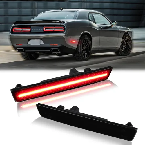 Vista 9 de Luces LED de señalización lateral para parachoques delantero, lámparas de señal de estacionamiento ámbar para Dodge Challenger 2015-2023, lente