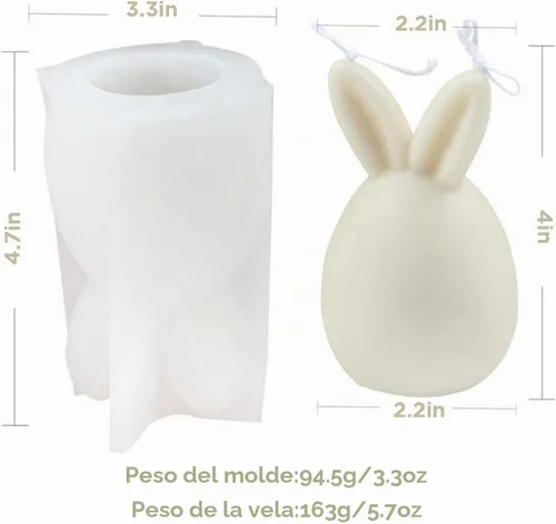 Vista 2 de Paquete de 2 moldes de silicona con forma de concha de huevo de conejo, moldes de conejo de Pascua 3D para hacer velas, moldes de resina para jabón