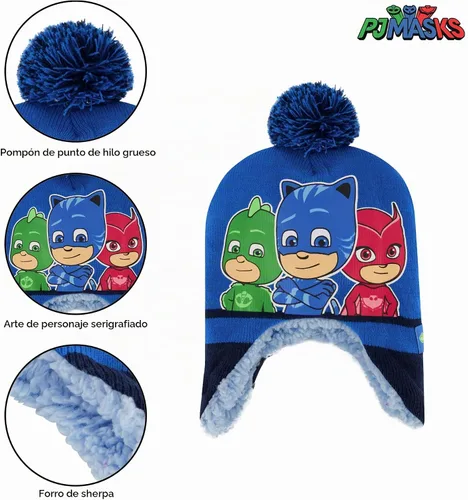 Vista 3 de PJ Masks Conjunto de gorro y guantes de invierno para niños, gorro para niños de 2 a 4 años Azul/Azul marino