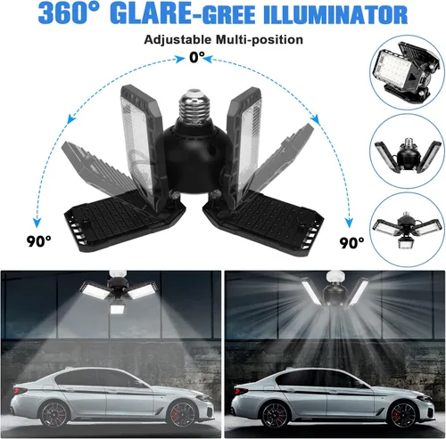 Vista 2 de Aoretic Luces LED para garaje, 1 paquete de 80 W, 8000 lm 6500 K, luz LED de tienda con 3 paneles deformables, luz de granero de sótano, luces