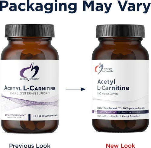 Vista 4 de Designs for Health Cápsulas de acetil L-carnitina de 800 mg – Apoyo cerebral energizante – sin OMG, suplemento vegetariano de acetil L-carnitina HCl