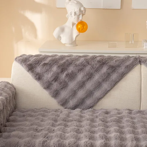 Vista 7 de LiveGo Funda de cojín antideslizante para sofá de felpa gruesa de conejo 2023, funda de almohada de piel sintética súper suave, fundas de cojín Gris