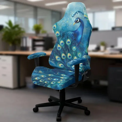Vista 4 de Peacock Gaming Chair Slipcover with Zipper Computer Chair Covers Strtchable 4pcs Ergonomic Gamer Chairs Protector for Adults,Blue