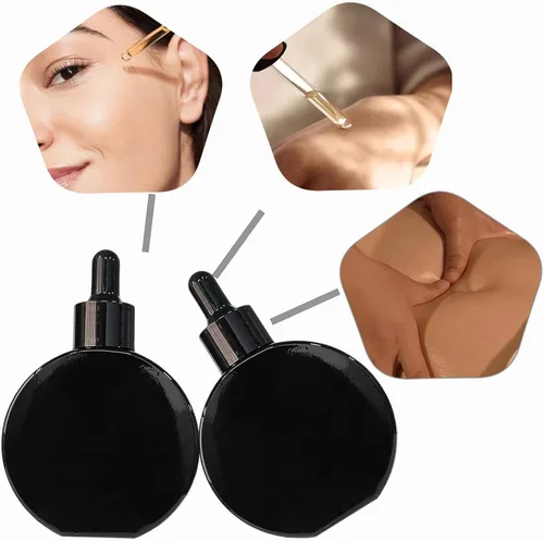 Vista 2 de Botellas transparentes con cuentagotas de 2 onzas, 6 botellas de vidrio plano redondas transparentes con cuentagotas para ojos, para sueros de Negro