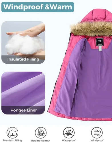 Vista 3 de ZSHOW Abrigo largo de invierno para niña, resistente al agua, chaqueta acolchada cálida