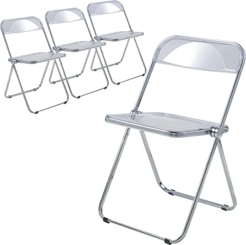 Vista 10 de LeisureMod Lawrence - Silla plegable de acrílico transparente moderna con marco de metal, asiento transparente que ahorra espacio para comedor