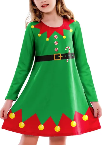 Vista 14 de Deerose Vestido de manga larga para niñas del día de San Patricio Mardi Gras, de 3 a 14 años Navidad café