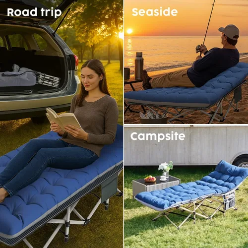 Vista 9 de 10-Leg Heavy Duty Camping Cot for Adults with Mattress Travel, Tent & Indoor Use,500 lbs Capacity，camping cot with mattress，folding camping